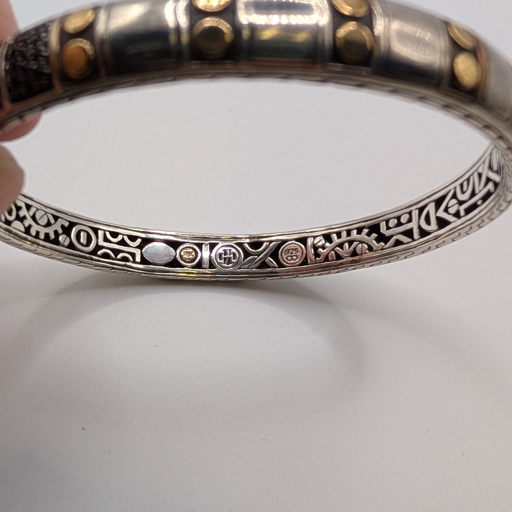 John Hardy Silver and 18kt Gold Dot Bangle Bracelet With Black Sapphires - Picture 3 of 9